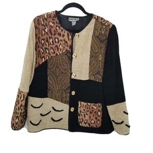 Indigo Moon animal print jacket womens size large colorblock button up